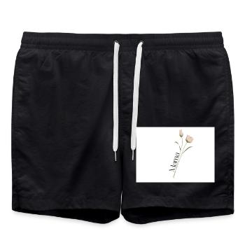 Mama text in elegant font on Flower Stem - Swim Trunks - black - Front - AI Model Male 185 light (185cm)