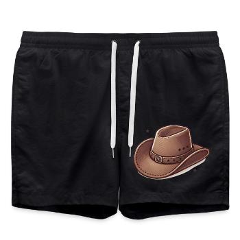 Western Cowboyhut Illustration - Badeshorts - Schwarz - Vorne - AI Model Male 185 light (185cm)