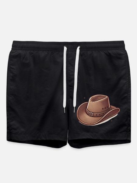 Western Cowboy Hat Illustration - Swim Trunks - black