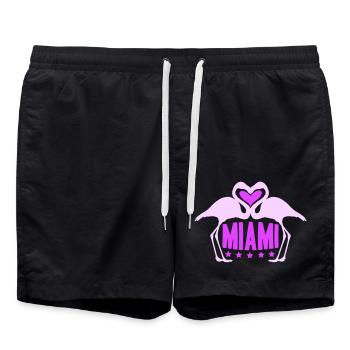 Miami USA 2 Flamingos Heart Birds America Florida - Swim Trunks - black - Front - AI Model Male 185 light (185cm)