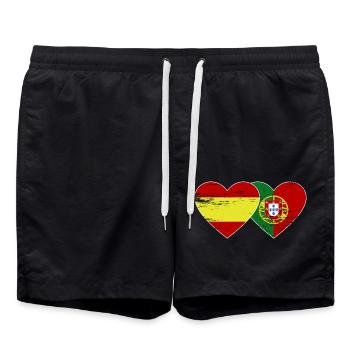 Spain Portugal Flag Heart used - Swim Trunks - black - Front - AI Model Male 185 light (185cm)