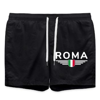Rome Italy Fan Design T Shirt Outfit - Swim Trunks - black - Front - AI Model Male 185 light (185cm)
