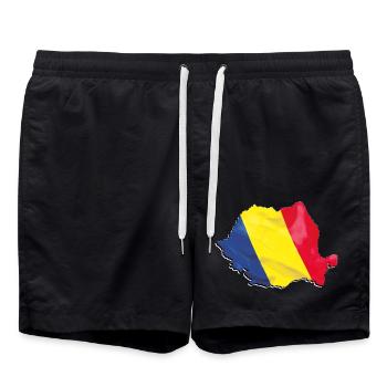 Drapeau de la Roumanie sur la carte de la Roumanie - Short de bain - noir - Devant - AI Model Male 185 light (185cm)