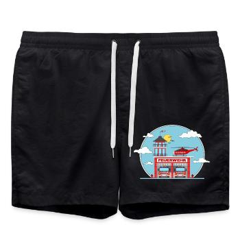Hélicoptère et camion de pompiers - Short de bain - noir - Devant - AI Model Male 185 light (185cm)
