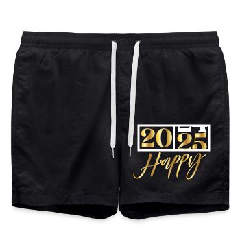 2025 Happy – Funny Silvester Design - Badeshorts - Schwarz - Vorne - AI Model Male 185 light (185cm)