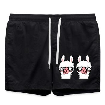 2 Llama Nerds Geeks Team Lunettes à monture de corne Smart Grimace - Short de bain - noir - Devant - AI Model Male 185 light (185cm)
