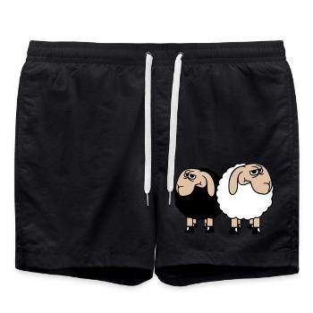 2 Sheep Look Skeptical Offended Friends Team - Swim Trunks - black - Front - AI Model Male 185 light (185cm)