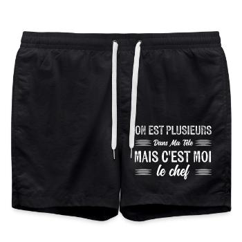 plusieurs dans ma tête mais c'est moi le chef - Short de bain - noir - Devant - AI Model Male 185 light (185cm)