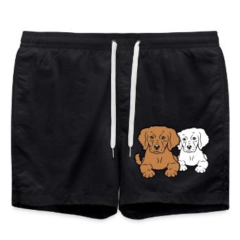 2 dogs team two friends crew happy brothers - Swim Trunks - black - Front - AI Model Male 185 light (185cm)