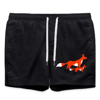 2 Foxes Mother Red Fox Little Child Father Mom - Swim Trunks - black - Front - AI Model Male 185 light (185cm)