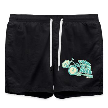 Fahrrad kracht gegen eine Weggabelung - Badeshorts - Schwarz - Vorne - AI Model Male 185 light (185cm)