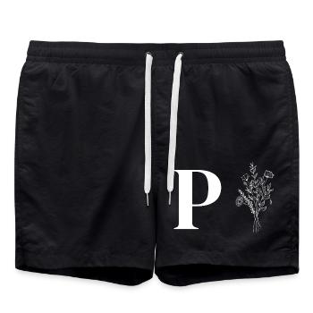 Lette p fleurs minimalistes - Short de bain - noir - Devant - AI Model Male 185 light (185cm)