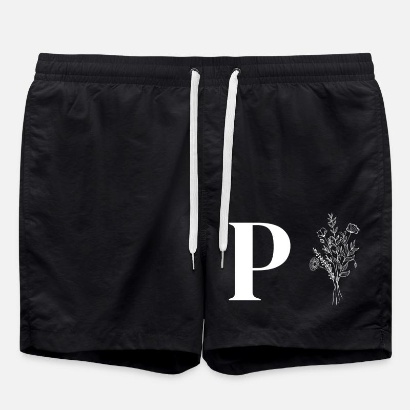 Minimalistische Blumen - Badeshorts - Schwarz