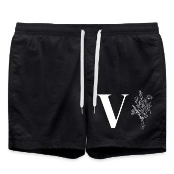 Lette v fleurs minimalistes - Short de bain - noir - Devant - AI Model Male 185 light (185cm)