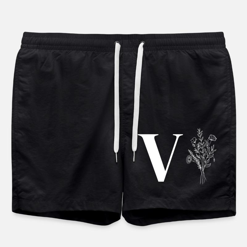 Minimalistische Blumen - Badeshorts - Schwarz