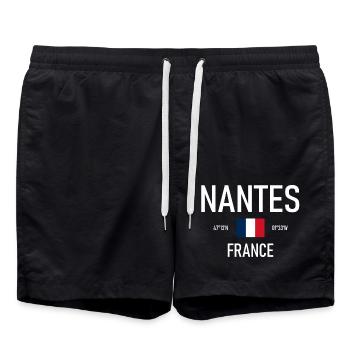Nantes - France - France - Coordonnées du drapeau - Short de bain - noir - Devant - AI Model Male 185 light (185cm)