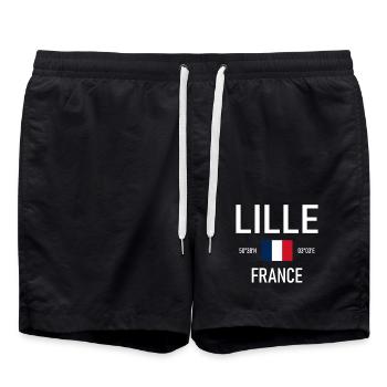 Lille - France - France - Drapeau - Coordonnées - Short de bain - noir - Devant - AI Model Male 185 light (185cm)