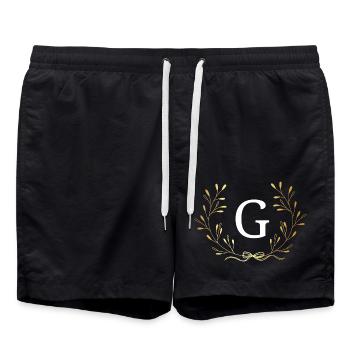 Buchstabe g Goldene Blumenkrone - Badeshorts - Schwarz - Vorne - AI Model Male 185 light (185cm)