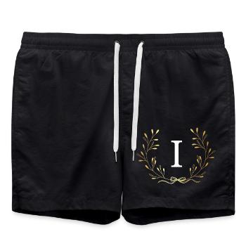 Lettre i couronne Floral doré - Short de bain - noir - Devant - AI Model Male 185 light (185cm)