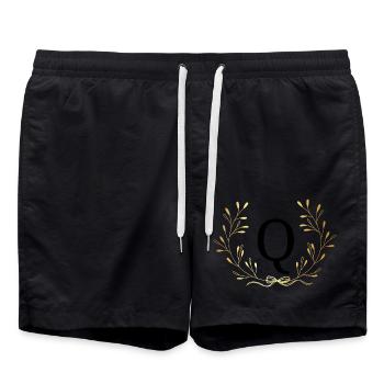 Buchstabe Q Goldene Blumenkrone - Badeshorts - Schwarz - Vorne - AI Model Male 185 light (185cm)