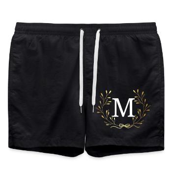 Buchstabe M Goldene Blumenkrone - Badeshorts - Schwarz - Vorne - AI Model Male 185 light (185cm)