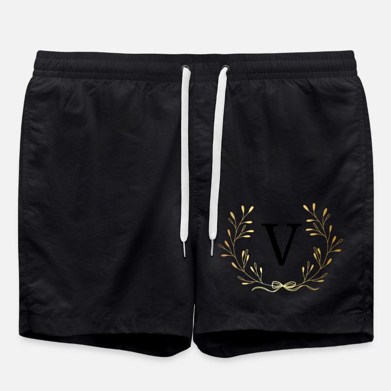 Buchstabe V Goldene Blumenkrone - Badeshorts - Schwarz