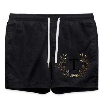 Lettre t couronne Floral doré - Short de bain - noir - Devant - AI Model Male 185 light (185cm)