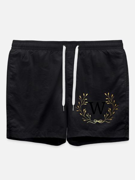 Buchstabe mit goldener Blumenkrone - Badeshorts - Schwarz