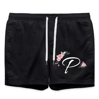 Buchstabe p Blumen - Badeshorts - Schwarz - Vorne - AI Model Male 185 light (185cm)