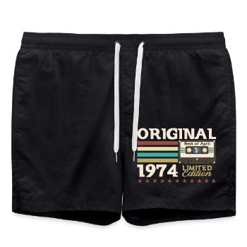 51st Birthday Original April Vintage 1974 - Swim Trunks - black - Front - AI Model Male 185 light (185cm)
