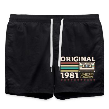 44th Birthday Cassette April 1981 - Swim Trunks - black - Front - AI Model Male 185 light (185cm)