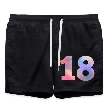 Bunte Zahl 18 - Badeshorts - Schwarz - Vorne - AI Model Male 185 light (185cm)