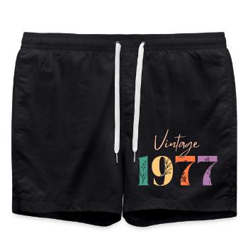 Vintage 1977 florale - Short de bain - noir - Devant - AI Model Male 185 light (185cm)