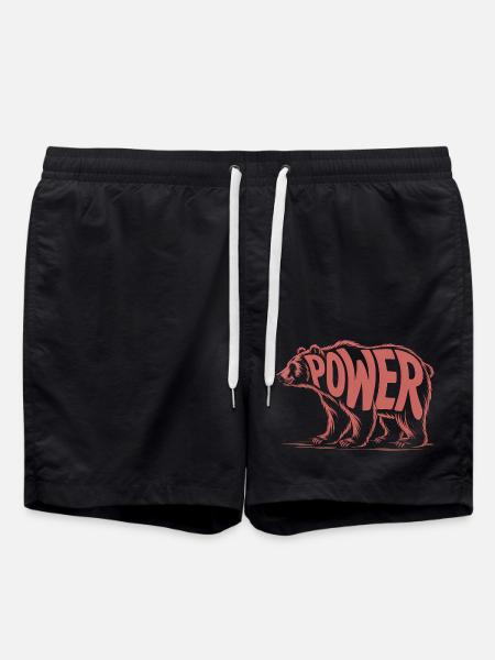 Bear - Cool Animal Logo - Swim Trunks - black