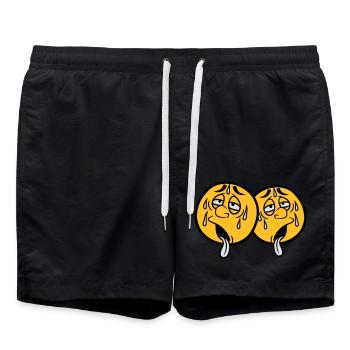 2 amis équipe couple visage dessin animé cercle de dessin animé ru - Short de bain - noir - Devant - AI Model Male 185 light (185cm)