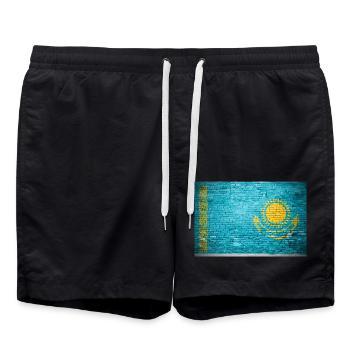 Kazakhstan brick wall flag graffiti poster - Swim Trunks - black - Front - AI Model Male 185 light (185cm)