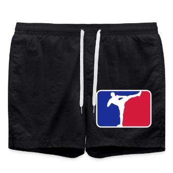 logo shield frame red blue kickboxer kickboxing ka - Swim Trunks - black - Front - AI Model Male 185 light (185cm)