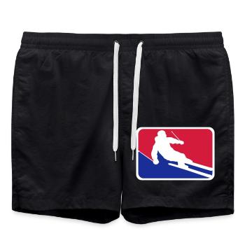 blue red button frame shield ski drive down - Swim Trunks - black - Front - AI Model Male 185 light (185cm)