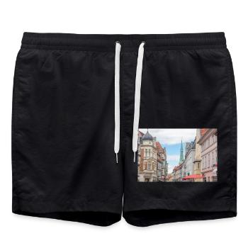 Altstadt Hameln Niedersachsen Poster - Badeshorts - Schwarz - Vorne - AI Model Male 185 light (185cm)