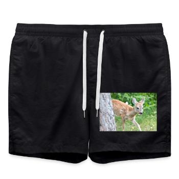 Deer Fawn (Capreolus capreolus, Reh, Kitz, Rehkitz - Badeshorts - Schwarz - Vorne - AI Model Male 185 light (185cm)