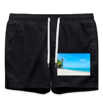 View on a Caribbean sandy Beach and crystal clear - Badeshorts - Schwarz - Vorne - AI Model Male 185 light (185cm)