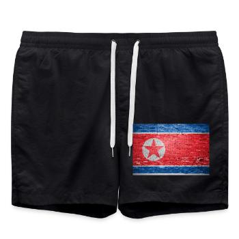 Drapeau de la Corée du Nord Graffiti sur mur de briques - Short de bain - noir - Devant - AI Model Male 185 light (185cm)