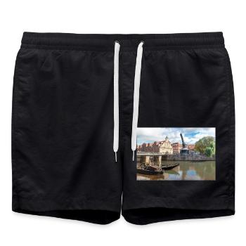 Panorama at the old market (Stintmarkt) Lüneburg - Badeshorts - Schwarz - Vorne - AI Model Male 185 light (185cm)