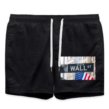 Plaque de rue Wall Street New York USA - Short de bain - noir - Devant - AI Model Male 185 light (185cm)