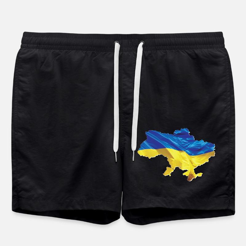 Ukraine Flag in Ukraine Map - Swim Trunks - black