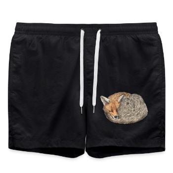 sleeping curled red fox - Swim Trunks - black - Front - AI Model Male 185 light (185cm)