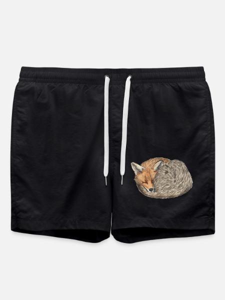 sleeping curled red fox - Swim Trunks - black