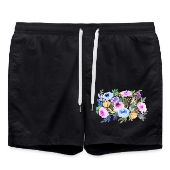 Aquarelle Strauss fleurs avec des fleurs colorées - Short de bain - noir - Devant - AI Model Male 185 light (185cm)