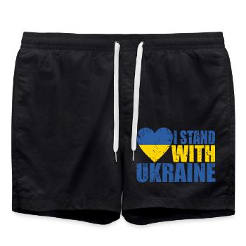 I Stand With Ukraine, Flag Of Ukraine, Distressed - Swim Trunks - black - Front - AI Model Male 185 light (185cm)