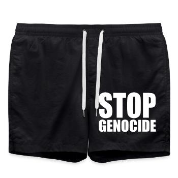 Stop genocide - Swim Trunks - black - Front - AI Model Male 185 light (185cm)